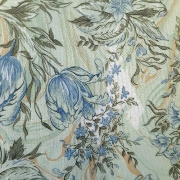 New Floral Knit Blouse M Mint Blue Scoop Dolman Short Sleeve Top Light & Breezy - Picture 4 of 6